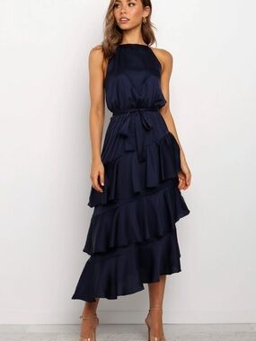 Petal and Pup Navy Seychelles Ruffle Tiered Midi Dress